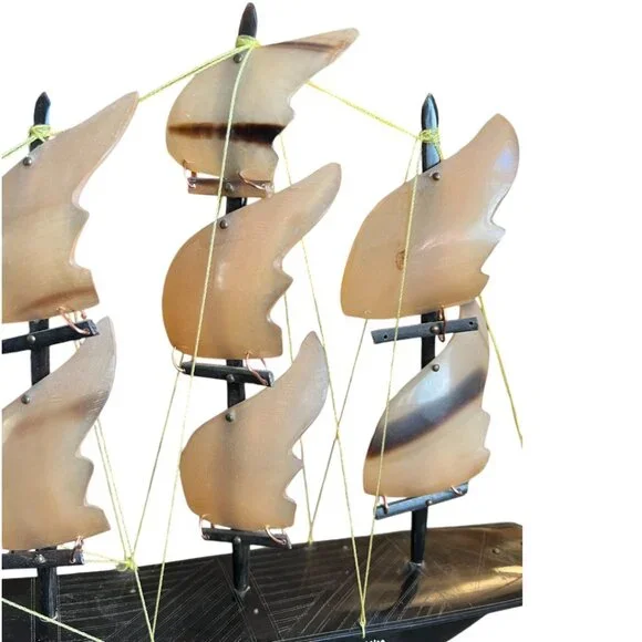 Rare! Large Vtg Bone and Horn Sailboat Hand-Engraved Inlay 17.5" long x 12" tall - Picture 2 of 14